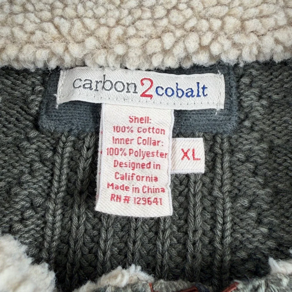 Carbon 2 Cobalt Sweater Mens XL Green Full Zip Cable Knit Sherpa Collar 155171
